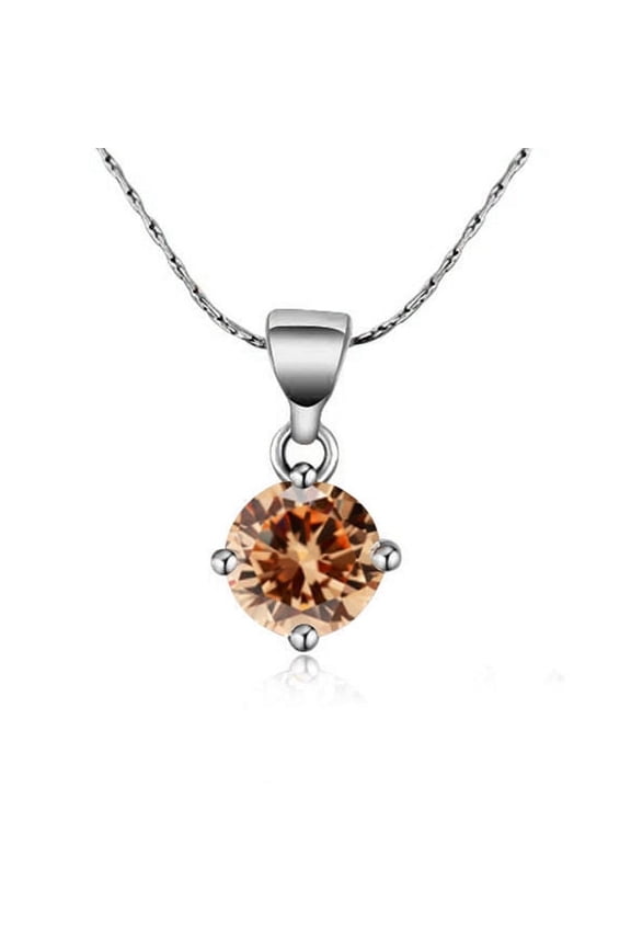 18K White Gold 4 Carat Created Citrine Round Stud Necklace Plated 18 inch
