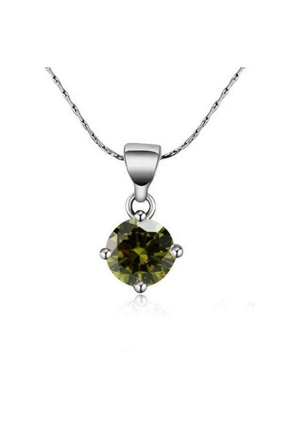18K White Gold 4 Carat Created Peridot Round Stud Necklace Plated 18 inch