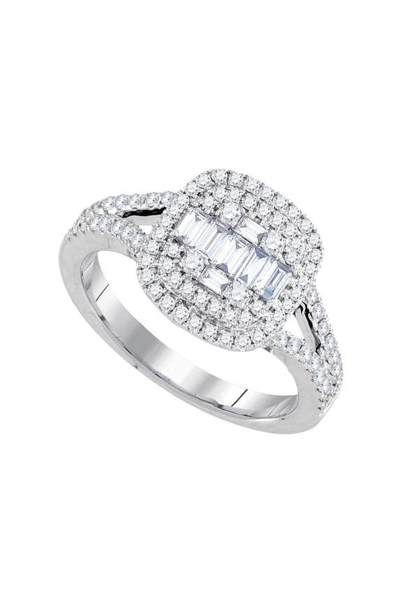 18K White Gold Baguette Diamond Cluster Bridal Wedding Engagement Ring 3/4 Cttw, Womens Size: 5-10