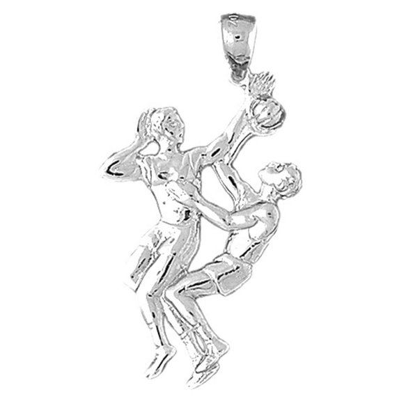 18K White Gold Basketball Player Pendant - 49 mm