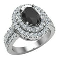 thumbnail image 1 of 18K White Gold Black Diamond Engagement Rings for women Oval Cut Double Halo Diamond Rings 2.65 carat (G,VS1), 1 of 5