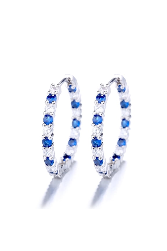 18K White Gold-Plated Blue and White Sapphire Hoop Earrings-40mm