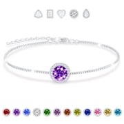 APSVO 925 Silver Plated Round Charm Bracelets for Women February Birthstone Bracelet with Purple Amethyst Birthday Christmas Jewelry Gifts Teen Girls Stocking Stuffers Kids