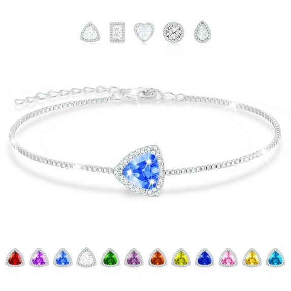 APSVO 18K White Gold Plated Bracelets for Women Girls S925 Sterling Silver March Birthstone Bracelet with Blue Aquamarine Birthday Valentines Day Jewelry Gifts Teen Her Female Mom Adults Kids Ideas