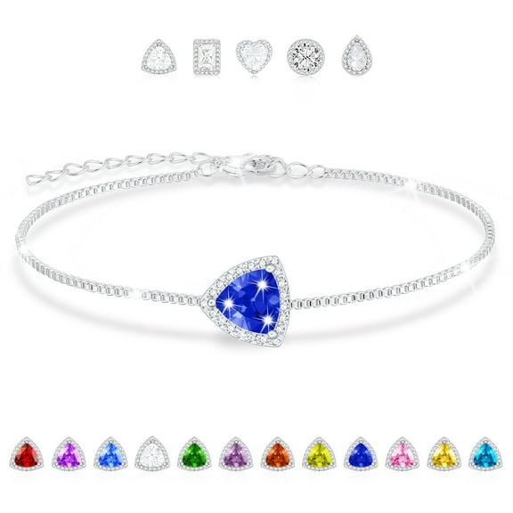 APSVO 18K White Gold Plated Bracelets for Women Girls S925 Sterling Silver September Birthstone Bracelet with Blue Sapphire Birthday Valentines Day Jewelry Gifts Teen Her Mom Wife Adults Kids Ideas