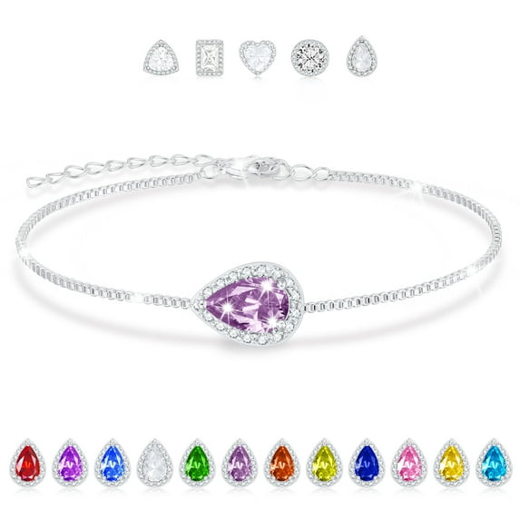 APSVO 18K White Gold Plated Teardrop Charm Bracelets for Women Girls S925 Sterling Silver June Birthstone Bracelet with Purple Alexandrite Birthday Valentines Day Jewelry Gifts Teen Her Kids Ideas