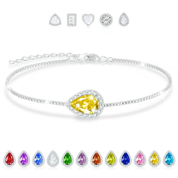 APSVO 18K White Gold Plated Teardrop Bracelets for Women Girls S925 Sterling Silver November Birthstone Bracelet with Yellow Citrine Topaz Birthday Valentines Day Jewelry Gifts Teen Her Kids Ideas