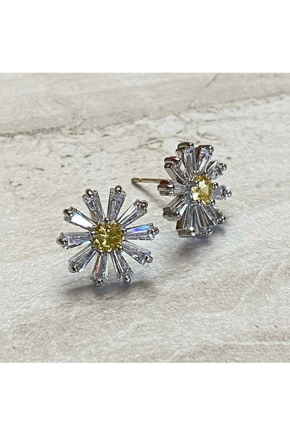 18K White Gold over Sterling Citrine Daisy Earrings