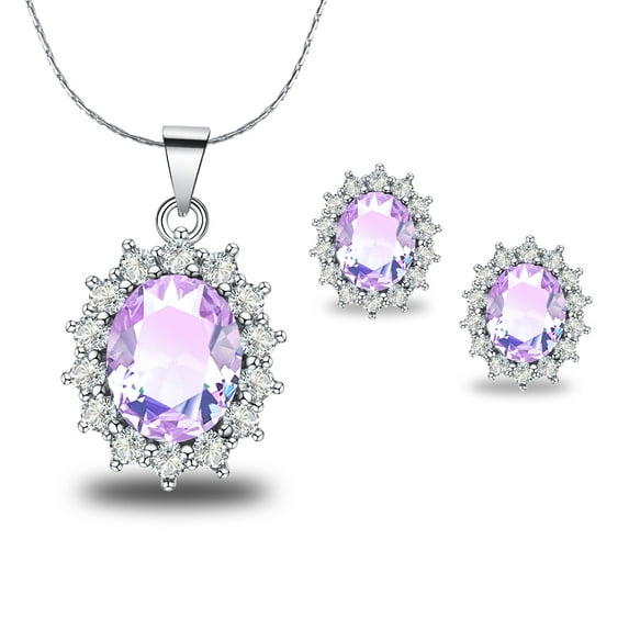 18K White Gold Created Alexandrite Round 4 Carat Oval Necklace Plated 18 inch