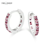 PARIS JEWELRY 18K White Gold Created Pink Sapphire 3 Ct Emerald Cut Hoop Earrings Jewelry for Women plated