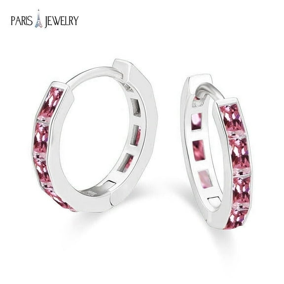 Paris Jewelry 18K White Gold Created Pink Sapphire 3 Ct Emerald Cut Hoop Earrings Jewelry for Women plated