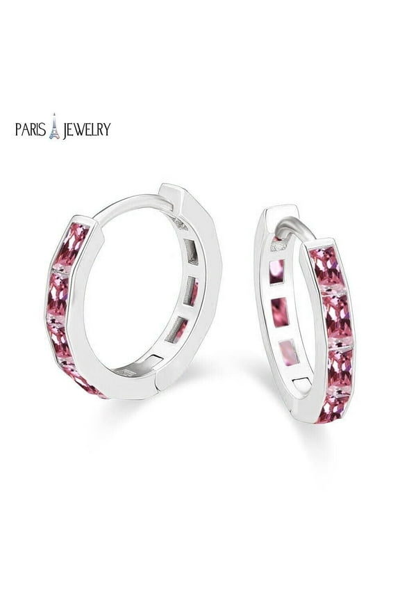 18K White Gold Created Pink Sapphire 3 Ct Emerald Cut Hoop Earrings Jewelry for Women plated