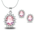 thumbnail image 1 of 18K White Gold Created Pink Sapphire Round 1 Carat Oval Necklace Plated 18 inch, 1 of 2