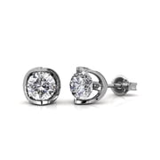 18K White Gold Plated over Sterling Floating Halo Stud Earring with crystals