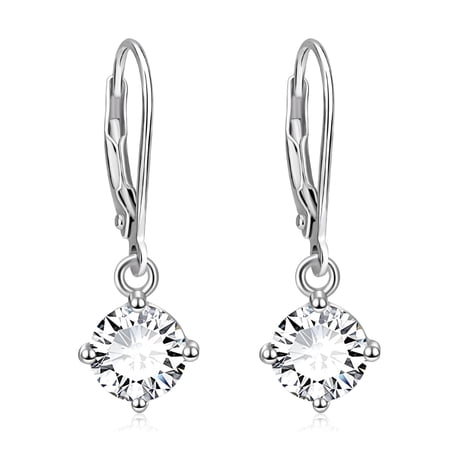 Leverback Drop and Dangle Earrings with Simulated Diamonds in 18K White Gold Plated