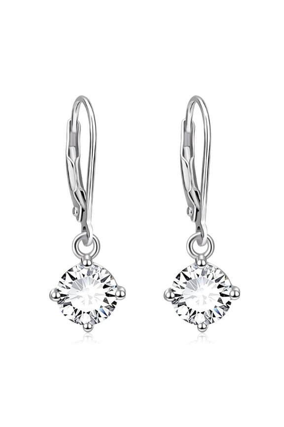 Leverback Drop and Dangle Earrings  with Simulated Diamonds in 18K White Gold Plated