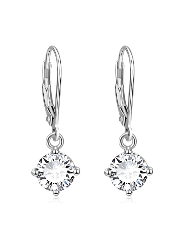 Leverback Drop and Dangle Earrings with Simulated Diamonds in 18K White Gold Plated