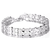 18K White Gold Plated Diamond Cut Two Row Heart Bracelet