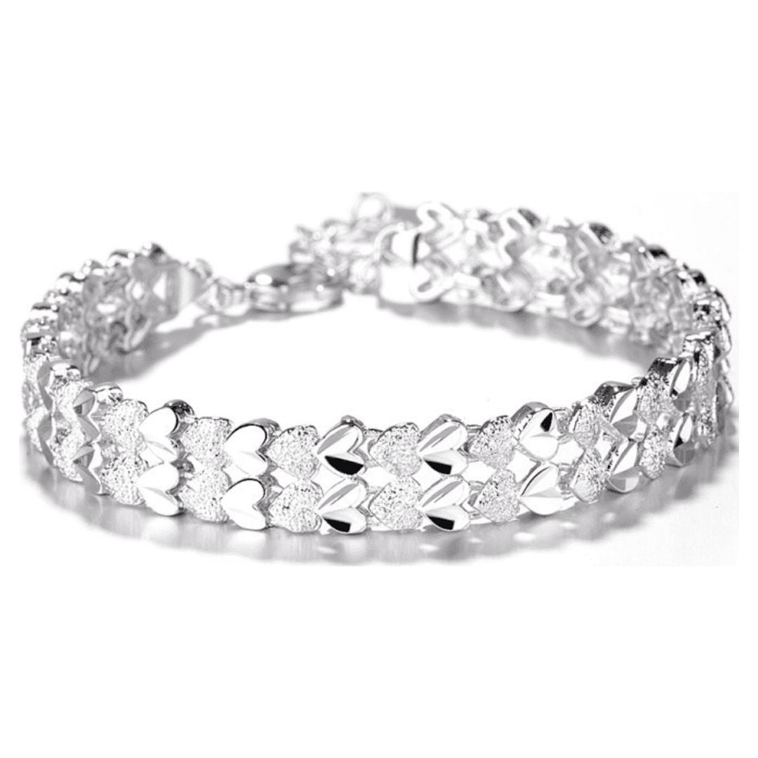 The Coupon deal of  "18K White Gold Diamond-Cut Two-Row Heart Bracelet, Hypoallergenic, 7.25"" Length"