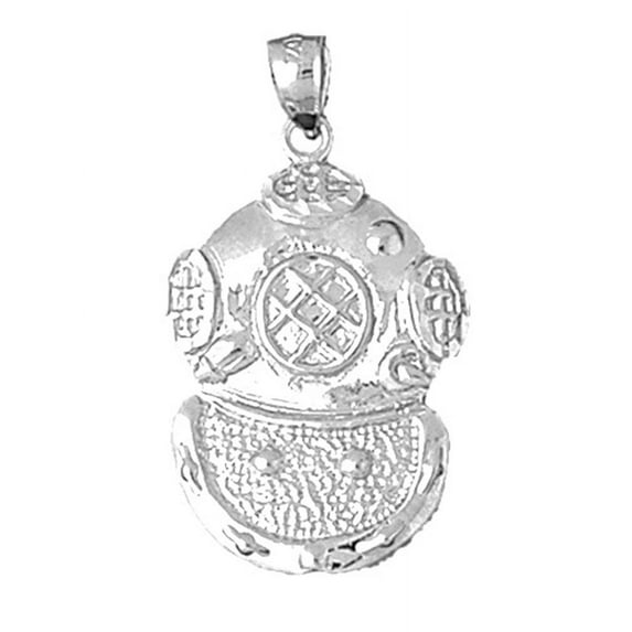18K White Gold Diving Helmet Pendant - 39 mm