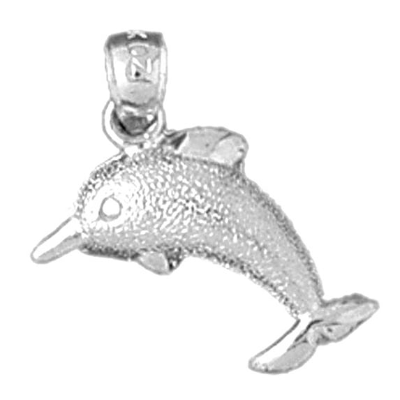 18K White Gold Dolphin Pendant - 19 mm