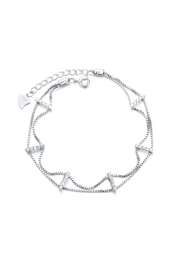 18K White Gold Plated Double Layer Bracelet with Crystals