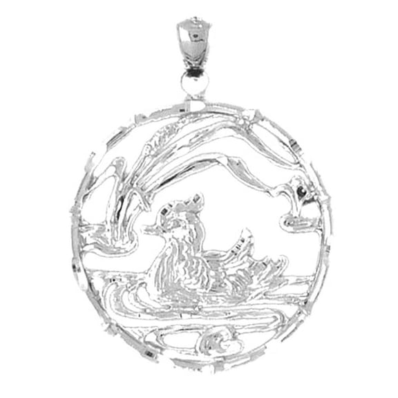 18K White Gold Duck In Pond Pendant - 39 mm