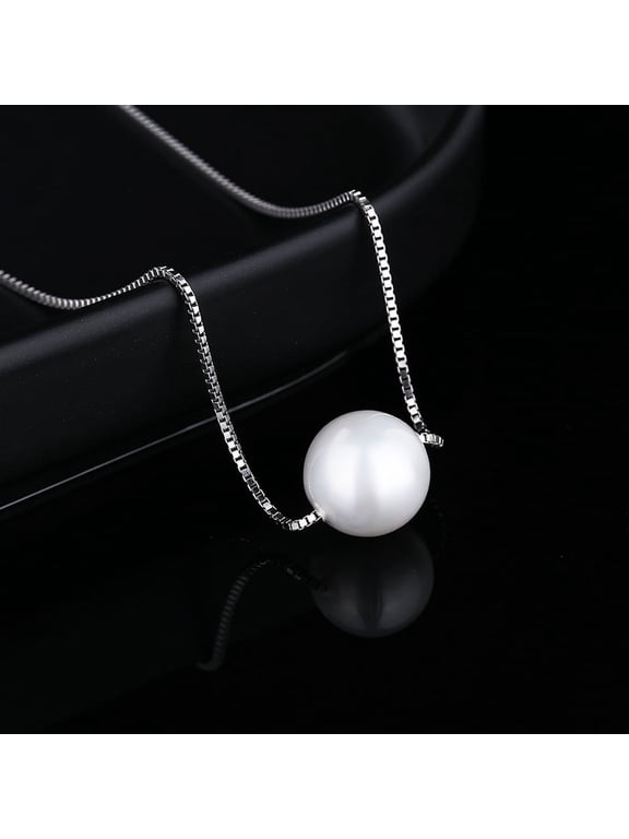 18K White Gold Plated Faux Pearl Box Chain Pendant necklace