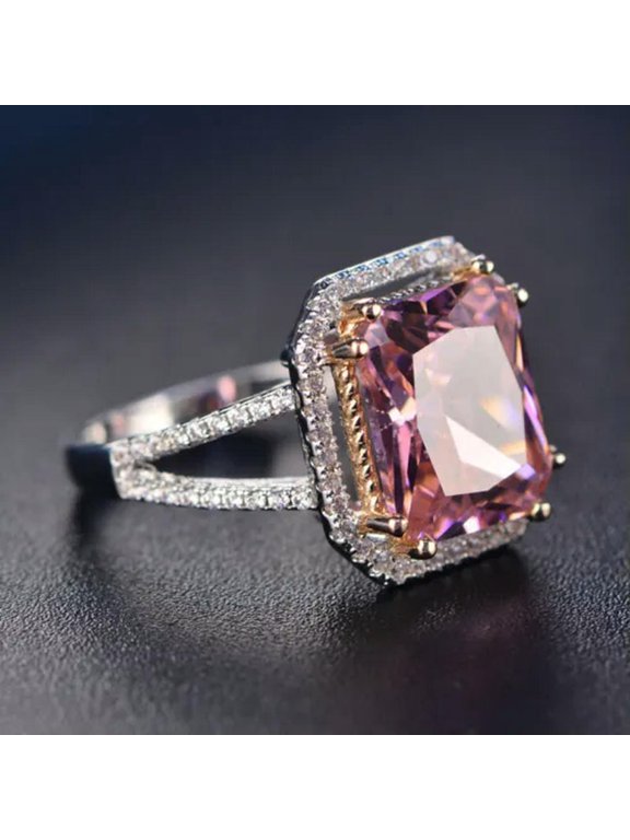 18K White Gold Filled Rose Gold 10*12mm AAA Cz Ring Women's Square Band Size 6-9