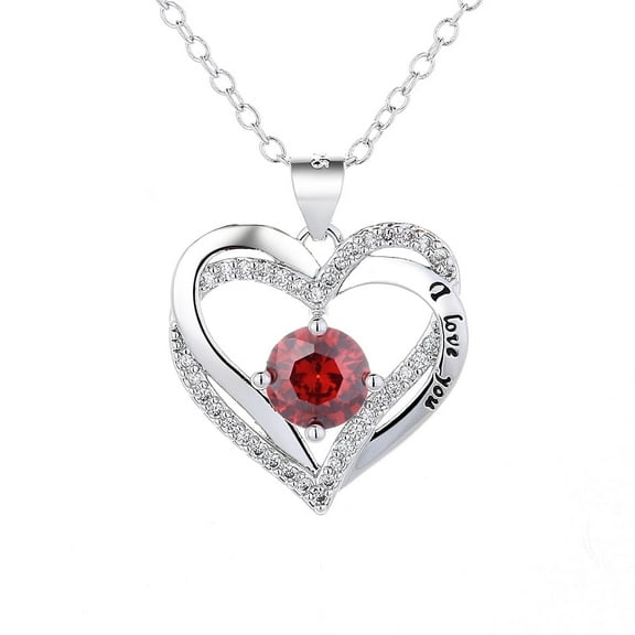 18K White Gold Plated Garnet "I Love you" Pendant Necklaces January