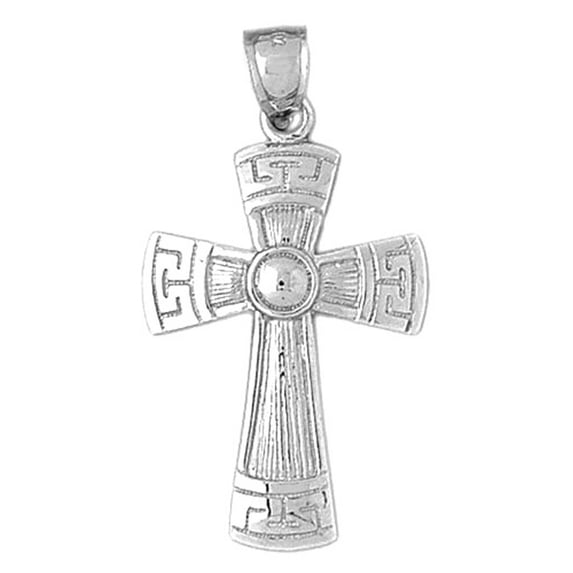18K White Gold Greek Cross Pendant - 42 mm
