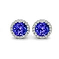 thumbnail image 1 of 18k White Gold 3Ct Halo Round Tanzanite CZ Stud Earrings Plated by Paris Jewelry, 1 of 4