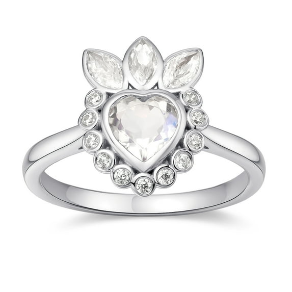 18K White Gold Heart Shape Moonstone Cubic Zirconia Engagement Ring