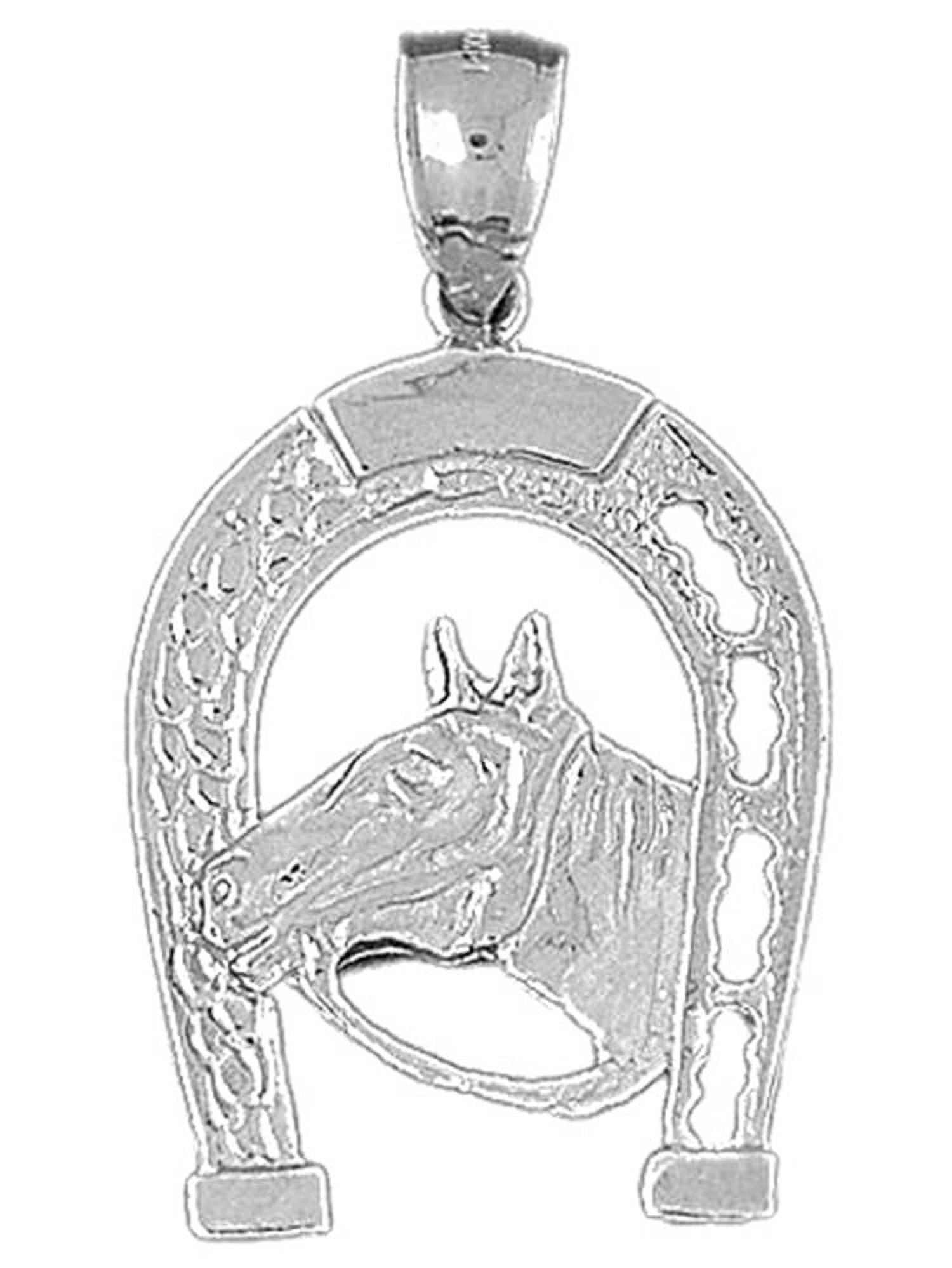 18K White Gold Horseshoe With Horse Pendant 37 mm