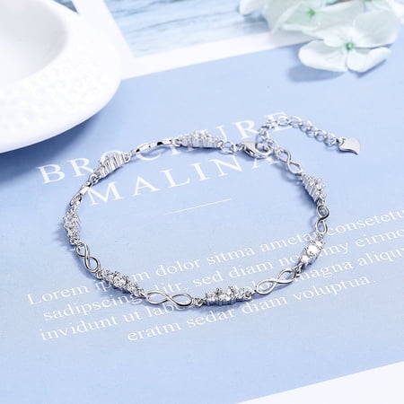 18K White Gold Plated Infinity Bracelet with Genuine Crystals