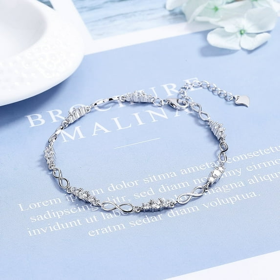 18K White Gold Plated Infinity Bracelet with Genuine Crystals