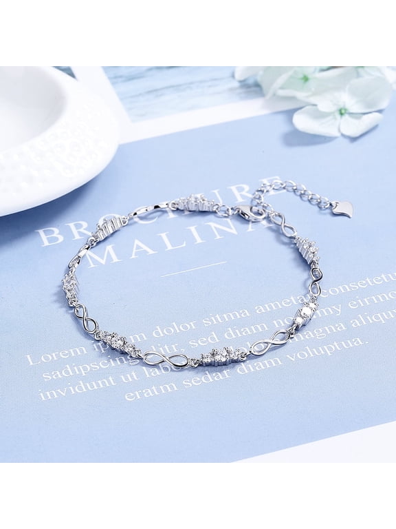 18K White Gold Plated Infinity Bracelet with Genuine Crystals