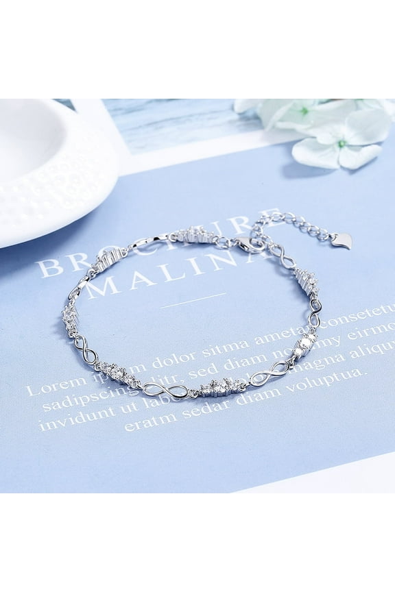 18K White Gold Plated Infinity Bracelet with Genuine Crystals