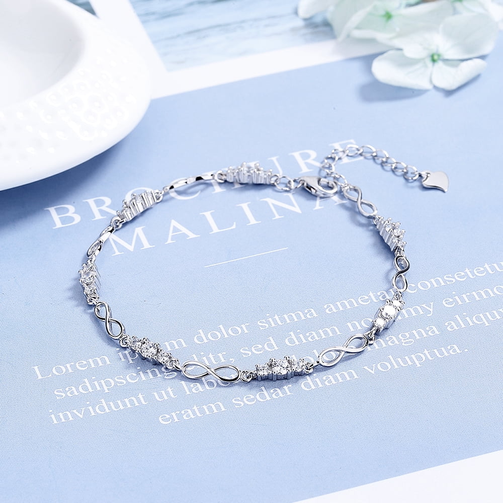 AMY AND ANNETTE 18K White Gold Infinity Bracelet with Genuine Crystals