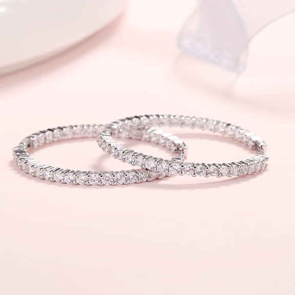 Amy and Annette 18K White Gold Plated Inside Out Hoop Earrings with crystals (40mm)