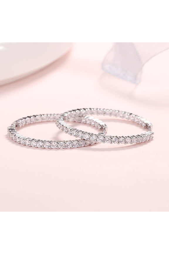 18K White Gold Plated Inside Out Hoop Earrings with crystals (40mm)