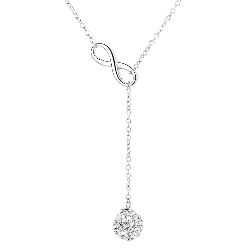 AMY AND ANNETTE 18K White Gold Plated Lariat Ball Drop Necklace with Crystals from Swarovski - Birthday Mother's Day Jewelry Gifts for Her