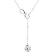 Amy and Annette 18K White Gold Lariat Ball Drop Necklace with Simulated Diamond in 18K White Gold-Plated