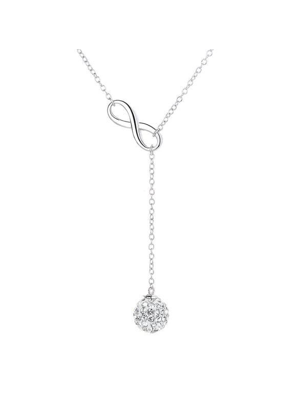 Amy and Annette 18K White Gold Lariat Ball Drop Necklace with Simulated Diamond in 18K White Gold-Plated