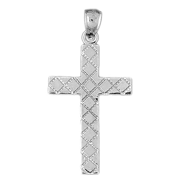 18K White Gold Latin Cross Pendant - 43 mm