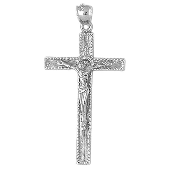 18K White Gold Latin Crucifix Pendant - 47 mm