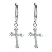 AMY AND ANNETTE 18K White Gold Leverback Cross Earrings with crystals from Swarovski in 18K White Gold Plated