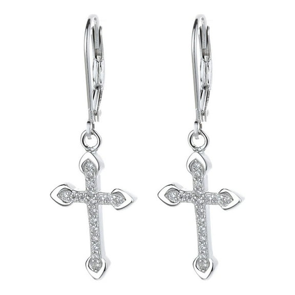 Amy and Annette 18K White Gold  Leverback Cross Earrings with crystals from Swarovski  in 18K White Gold Plated