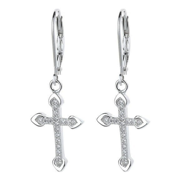 Amy and Annette 18K White Gold  Leverback Cross Earrings with crystals from Swarovski  in 18K White Gold Plated