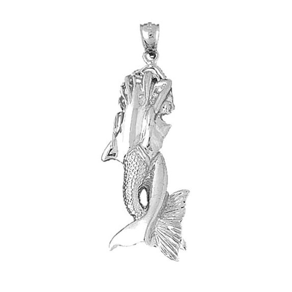18K White Gold Mermaid Pendant - 54 mm